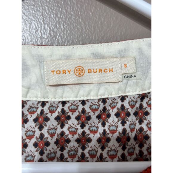 Tory Burch Boho Peasant Collar Lightweight Cotton 70s Pattern Long Sleeve Blouse - Picture 5 of 11